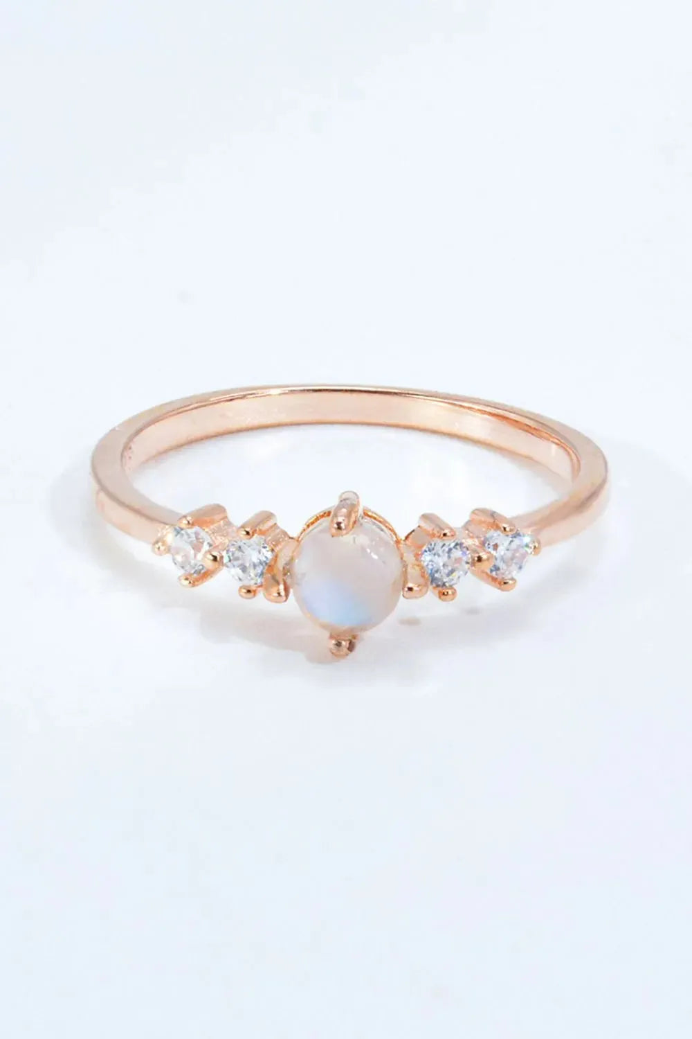 Natural Moonstone and Zircon 18K Rose Gold-Plated Ring Moonstone - Tophatter Daily Deals